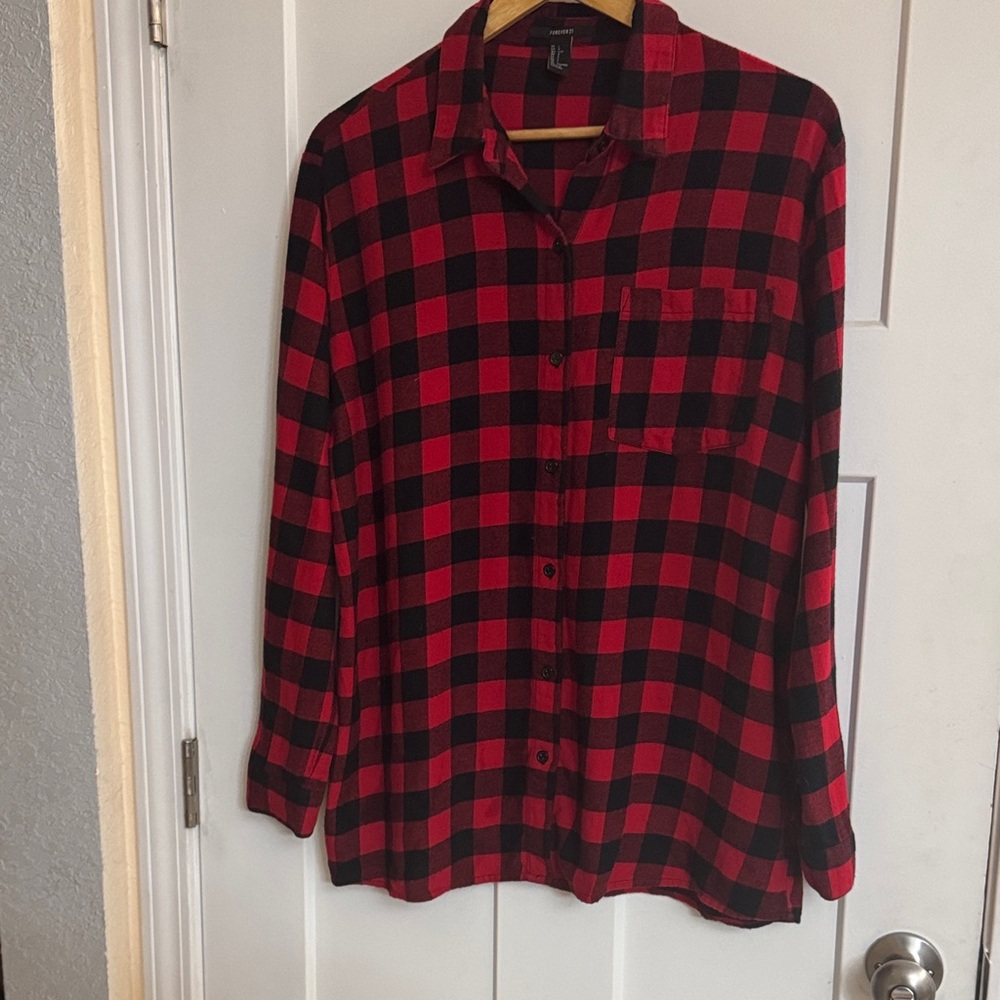 Forever 21 Red and Black Checkered Button Down Shirt